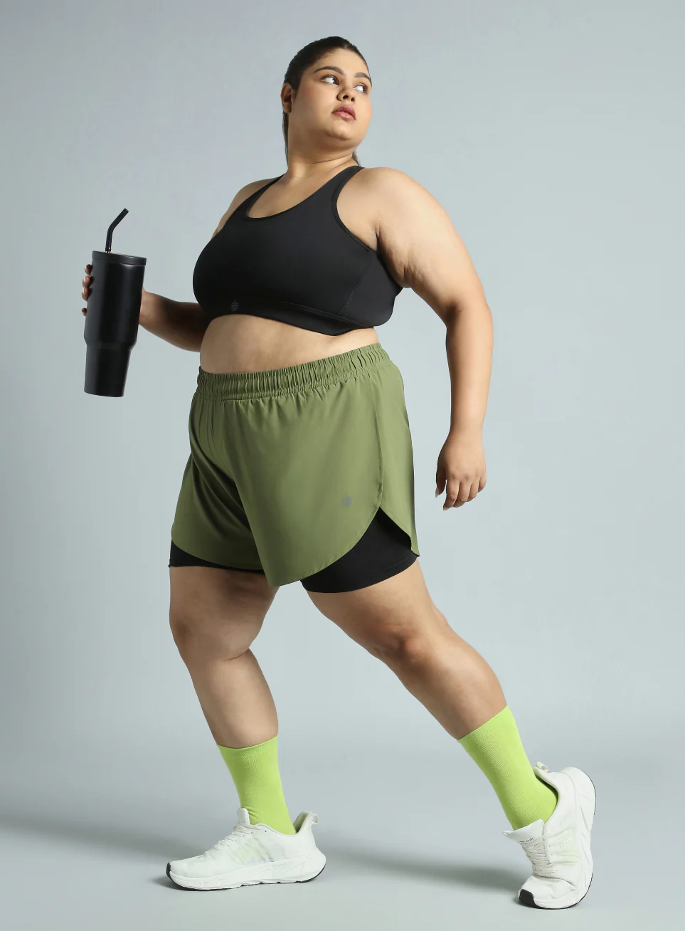 Women's Olive Running Essential Plus Size Built in Shorts - Image 2