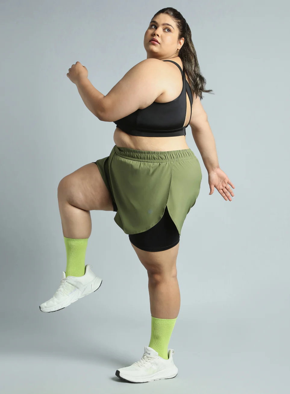 Women's Olive Running Essential Plus Size Built in Shorts - Image 3