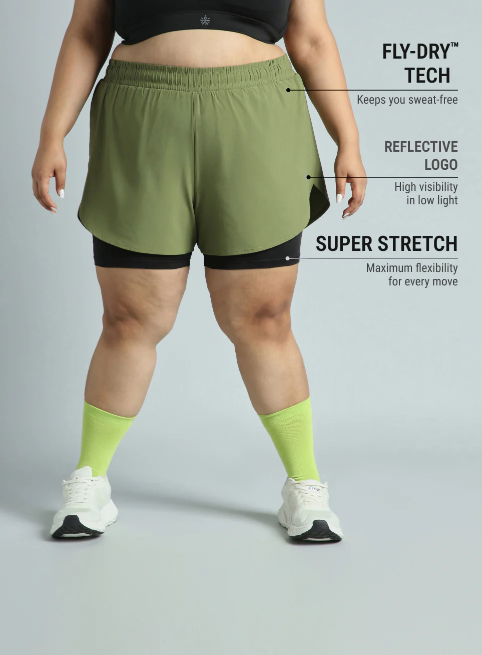 Women's Olive Running Essential Plus Size Built in Shorts - Image 4