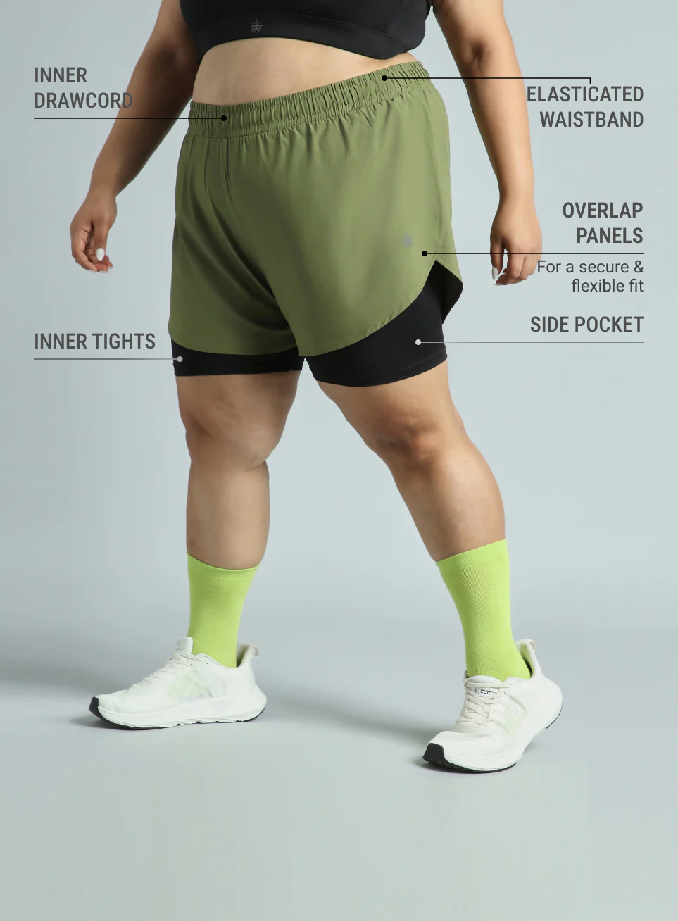 Women's Olive Running Essential Plus Size Built in Shorts - Image 5
