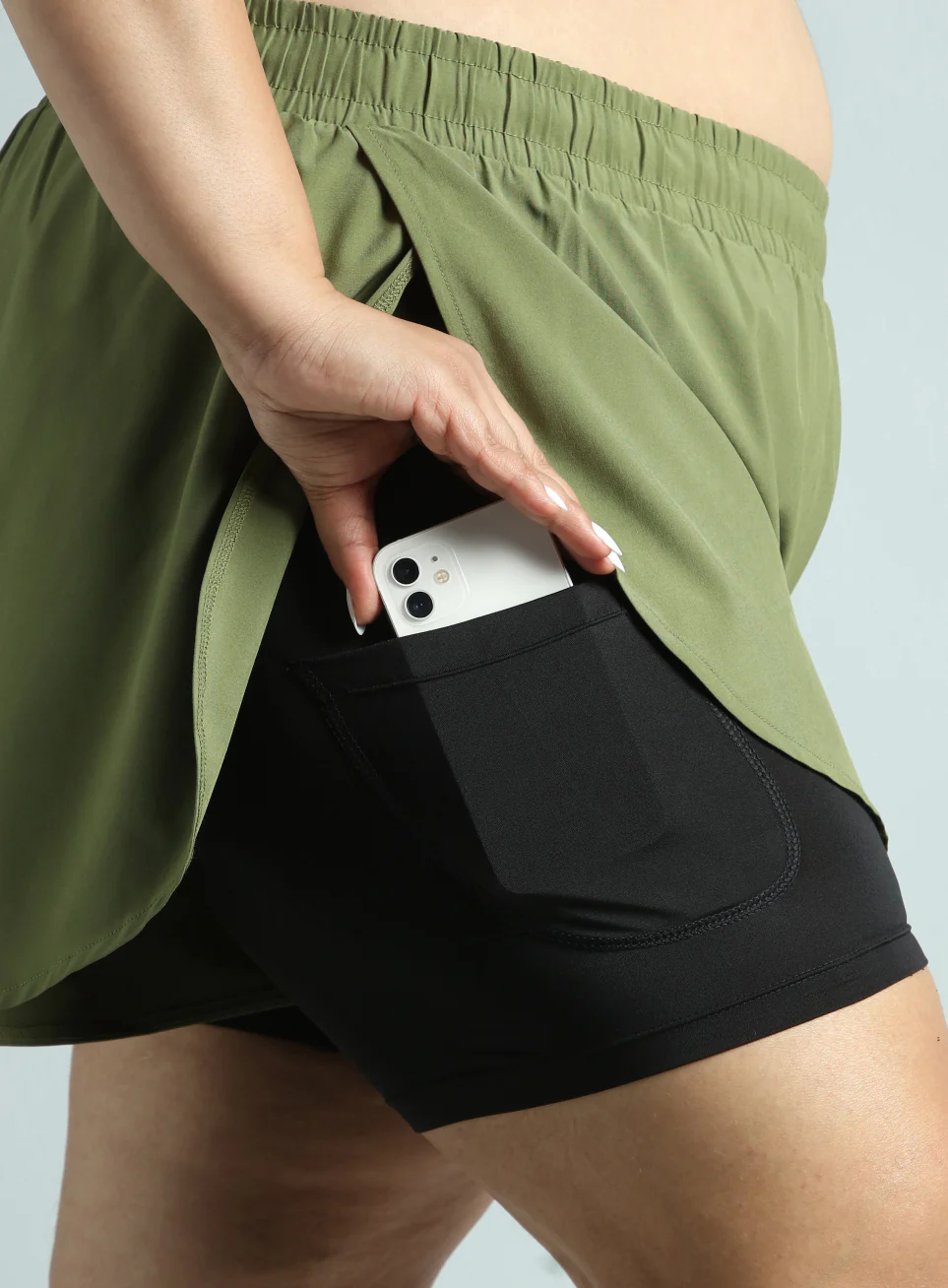 Women's Olive Running Essential Plus Size Built in Shorts - Image 7