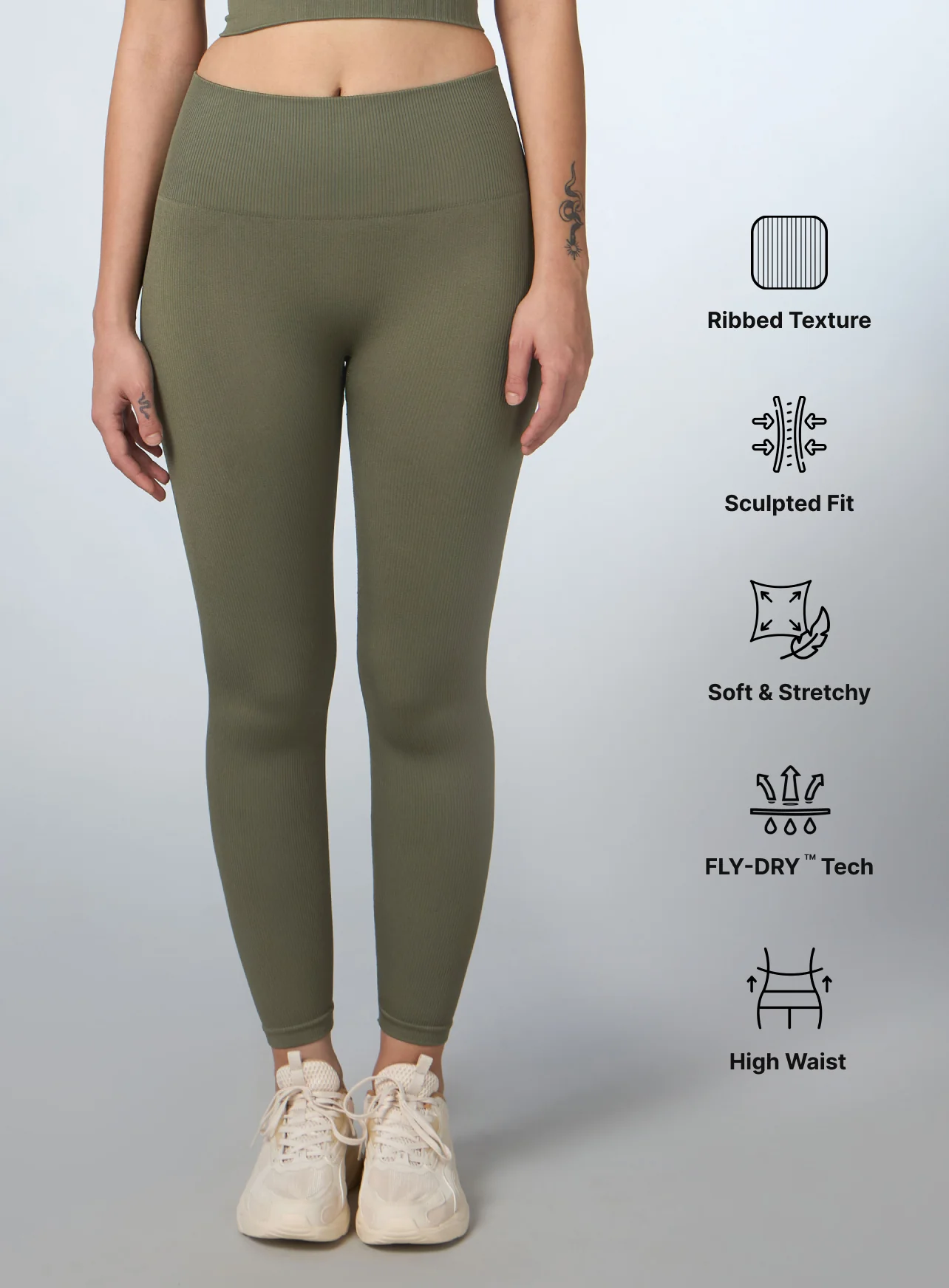 Women's Olive Versatile Seamless Tights - Image 4
