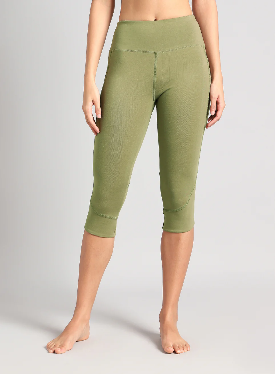 Women's Olive Yoga Flow Cotton Cropped Tights - Image 4