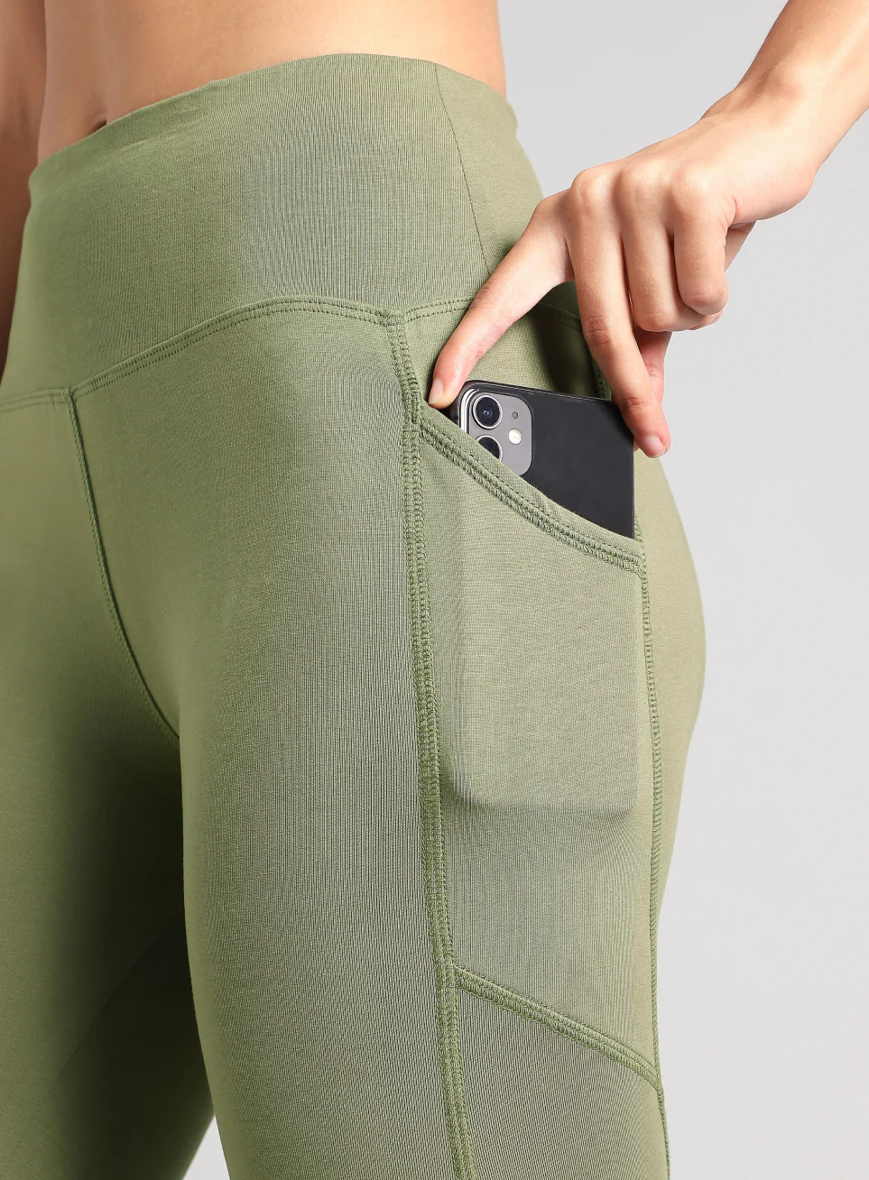 Women's Olive Yoga Flow Cotton Cropped Tights - Image 8