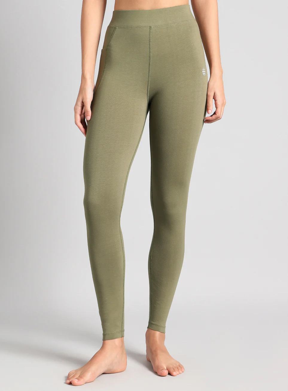 Women's Olive Yoga Flow Cotton Tights - Image 4