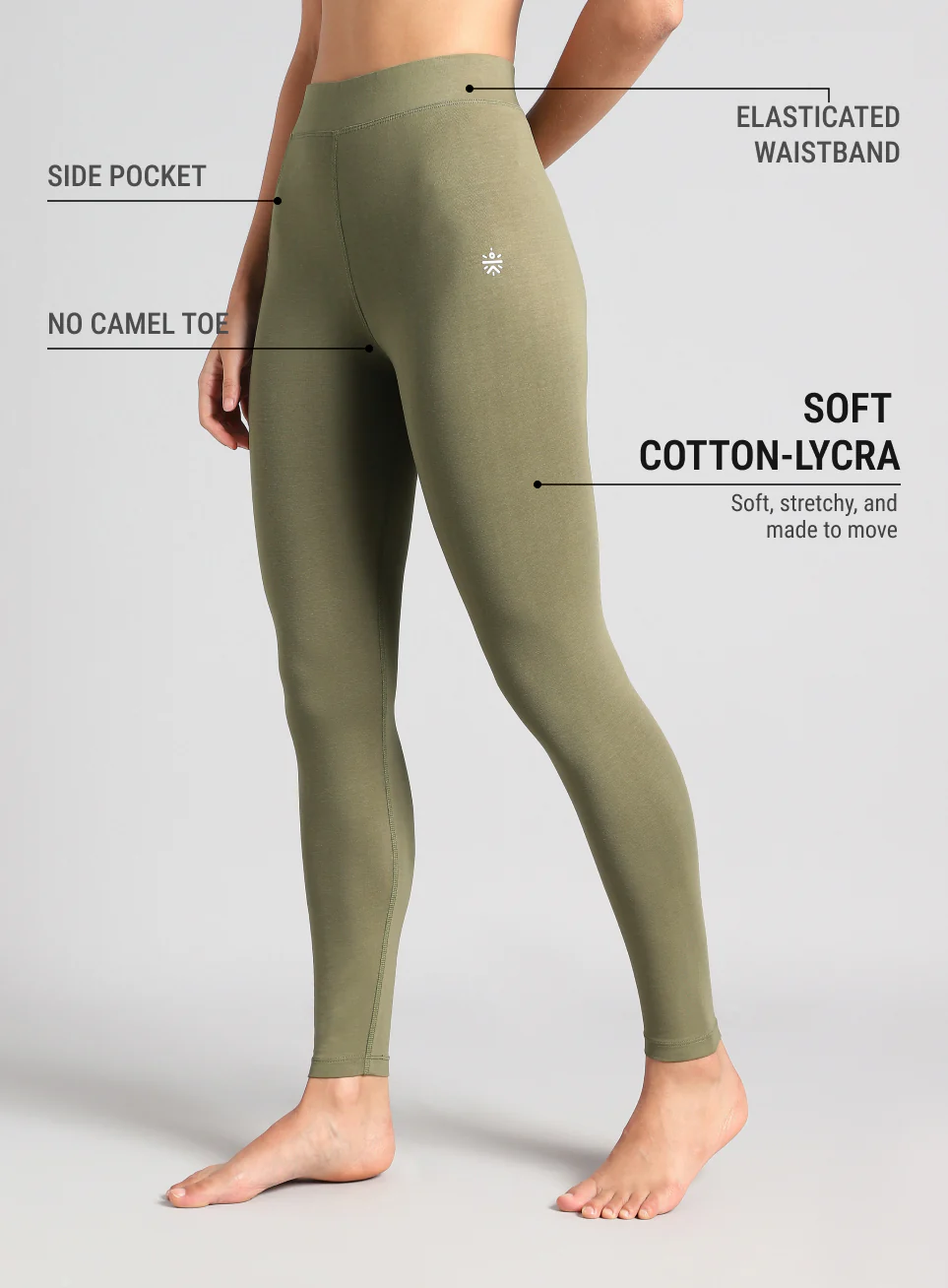 Women's Olive Yoga Flow Cotton Tights - Image 5