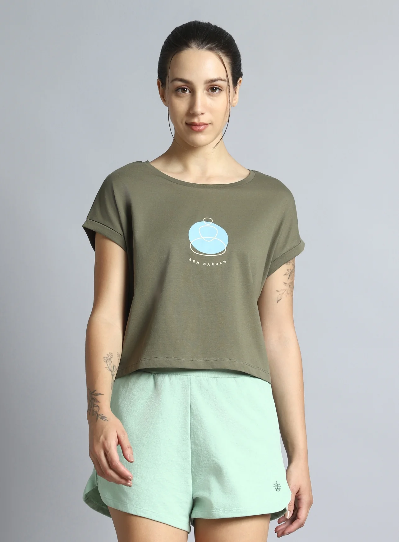 Women's Olive Yoga Harmony Graphic T-shirt - Image 4