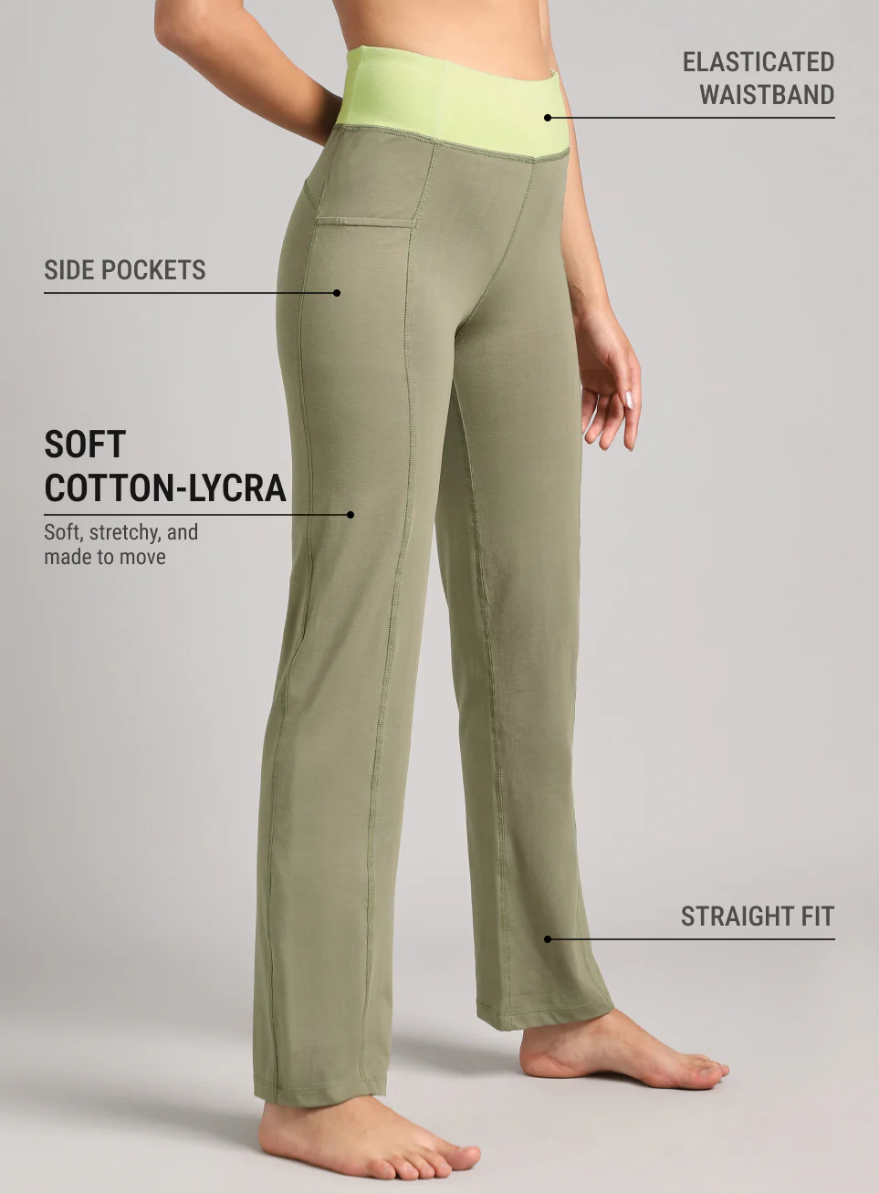 Women's Olive Yoga Straight Fit Trackpants - Image 5