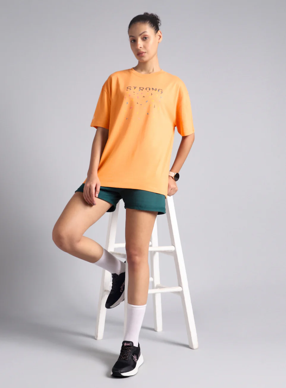 Women's Orange Graphic Oversized T-shirt - Image 3