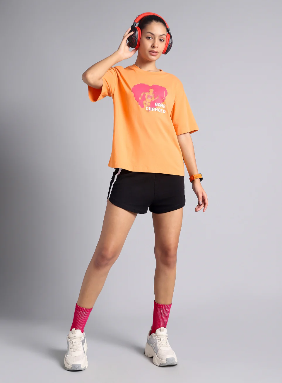 Women's Orange Graphic Relaxed Fit T-shirt - Image 3