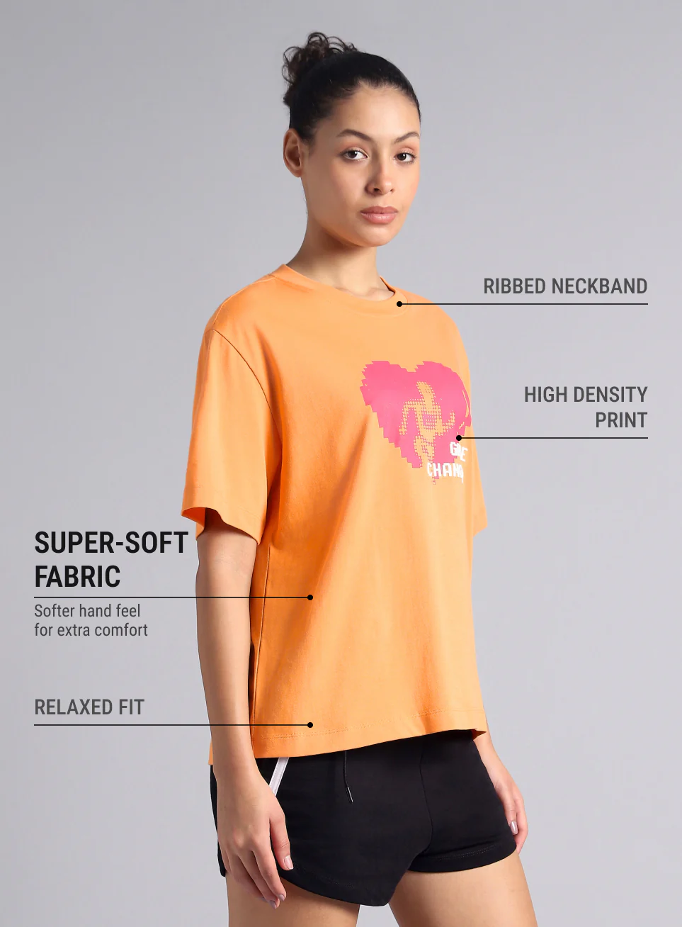 Women's Orange Graphic Relaxed Fit T-shirt - Image 5