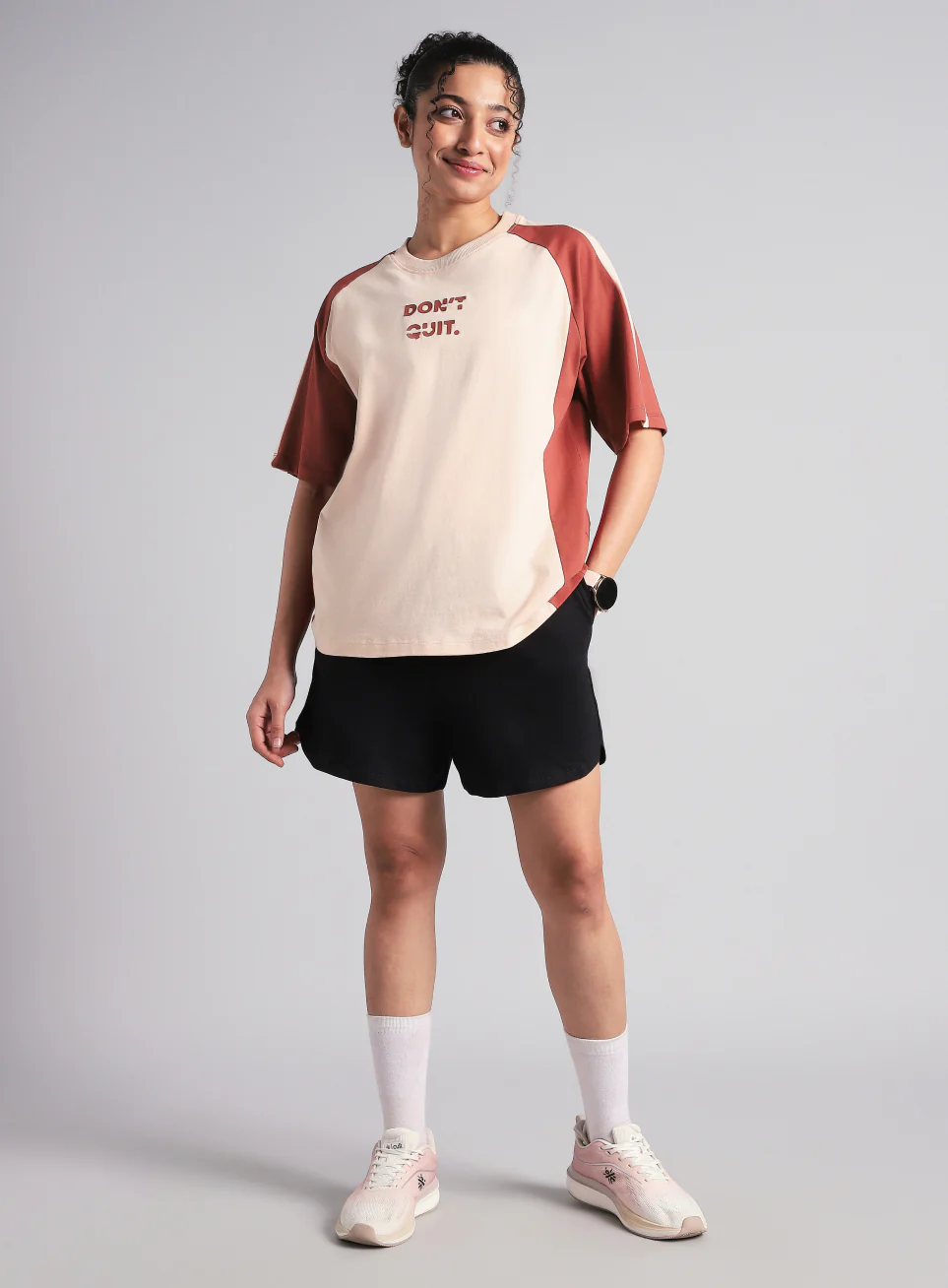 Women's Peach Classic Power Block Oversized Fit T-shirt - Image 2