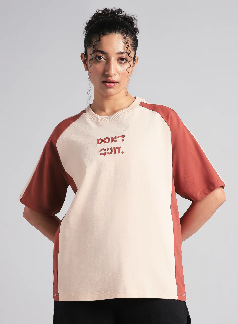 Women's Peach Classic Power Block Oversized Fit T-shirt - Image 4