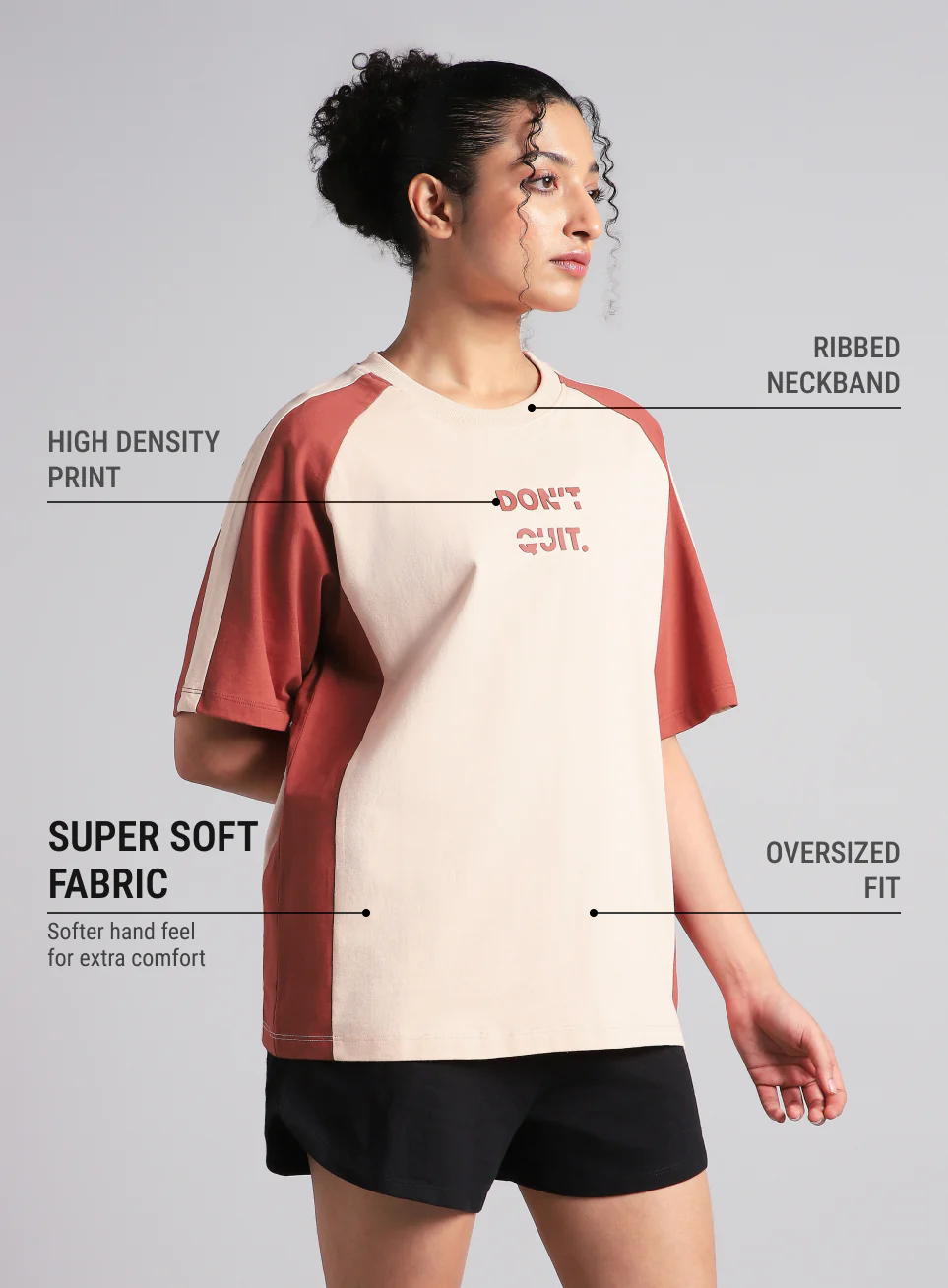 Women's Peach Classic Power Block Oversized Fit T-shirt - Image 5