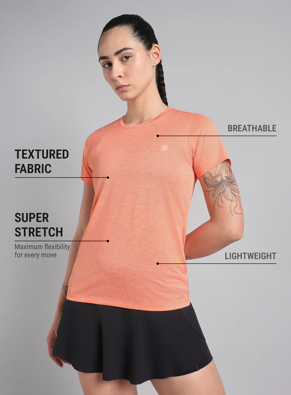 Women's Peach Textured Active T-Shirt - Image 5