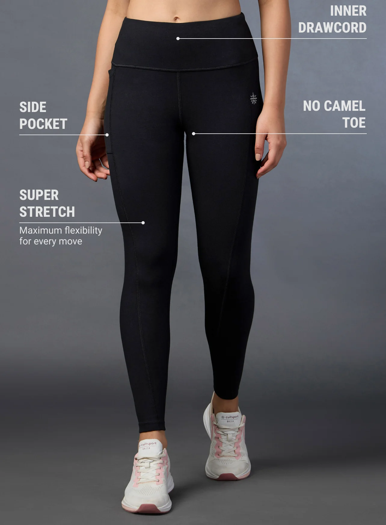 Women's Performance Cotton Black Tights - Image 4