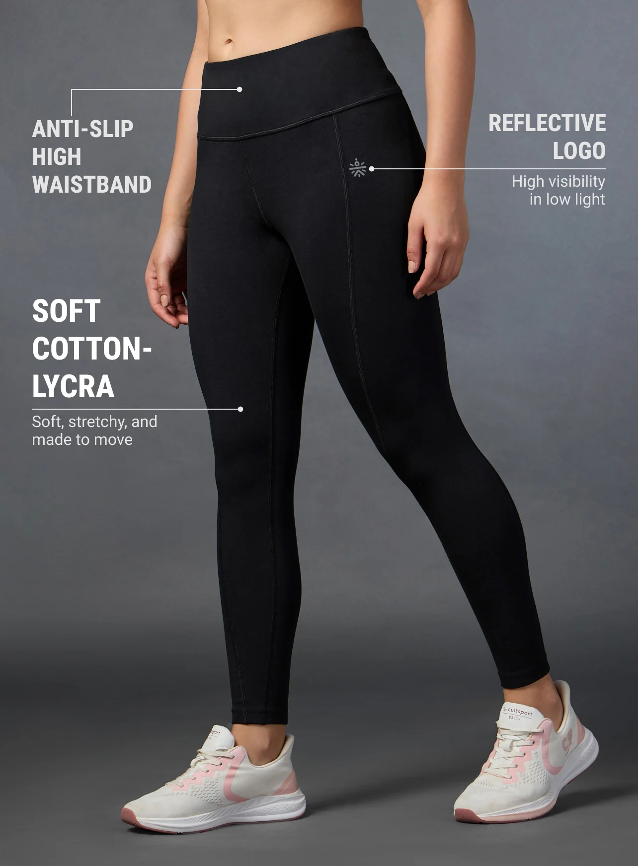 Women's Performance Cotton Black Tights - Image 5