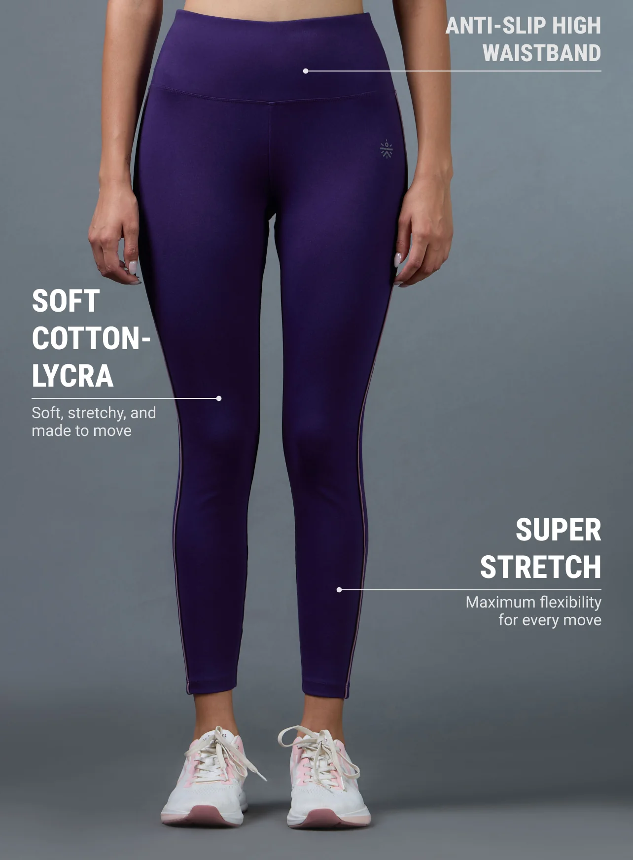 Women's Performance Cotton Purple Tights - Image 4