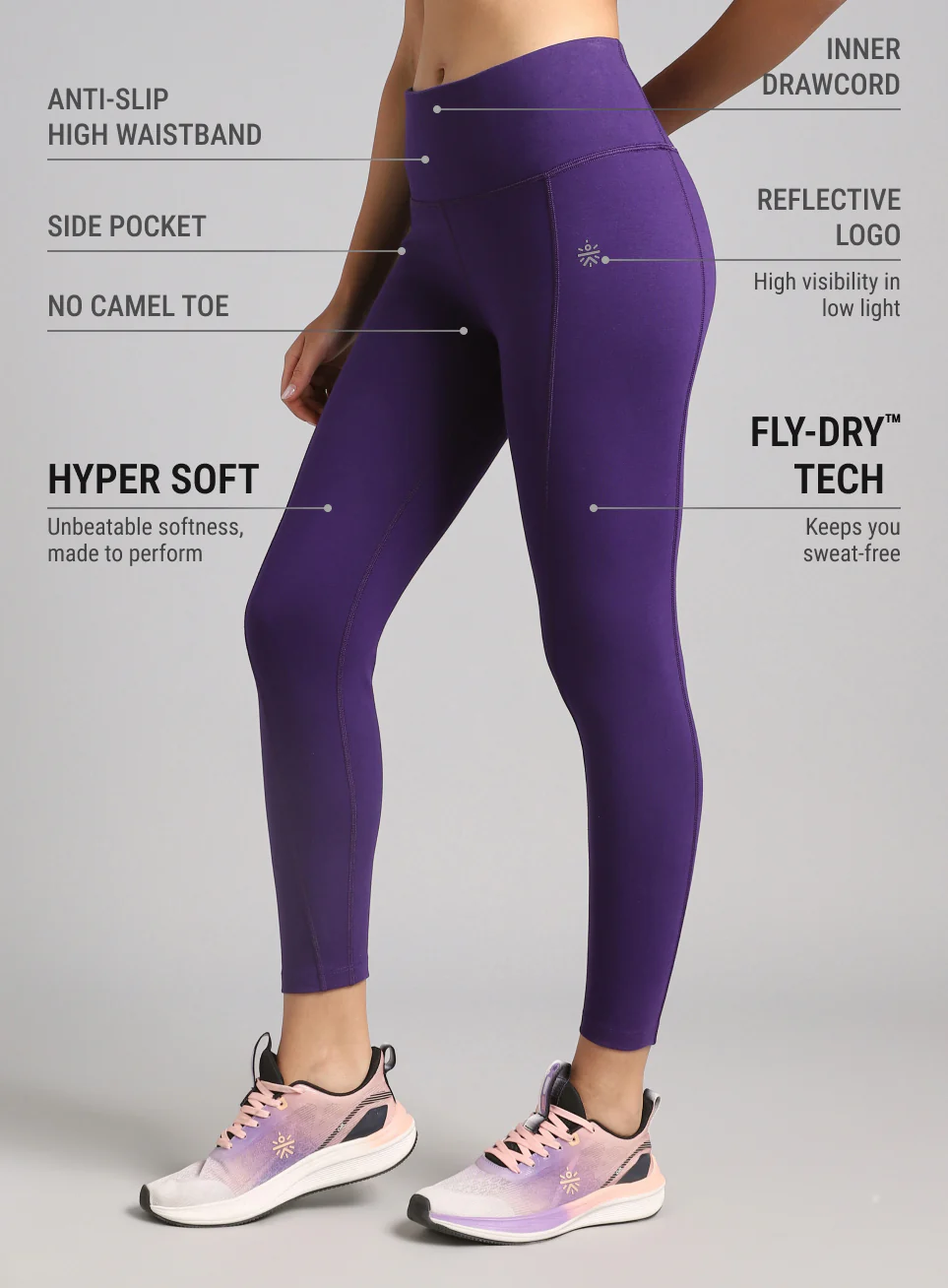 Women's Performance Cotton Purple Tights - Image 5