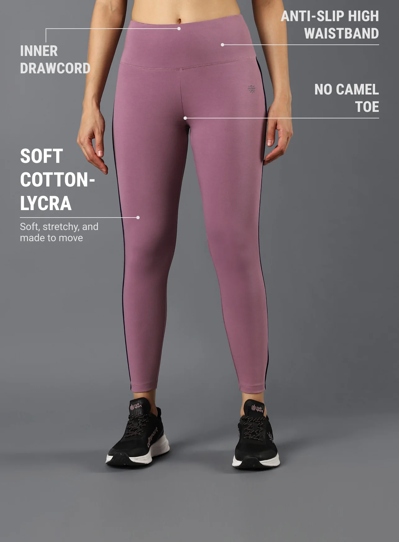 Women's Performance Cotton Purple Tights - Image 4