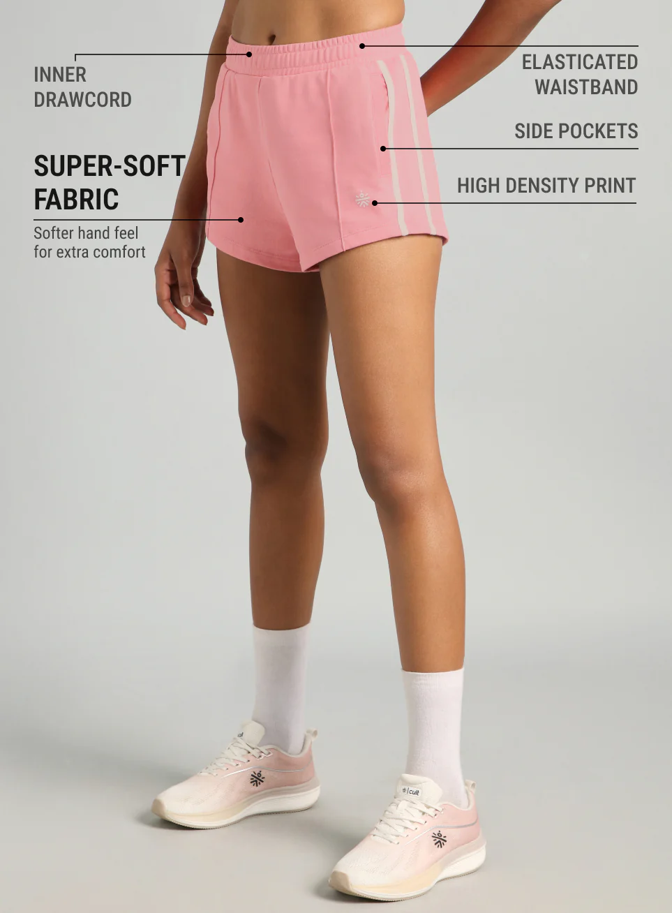 Women's Pink Contrast Power Tape Shorts - Image 5