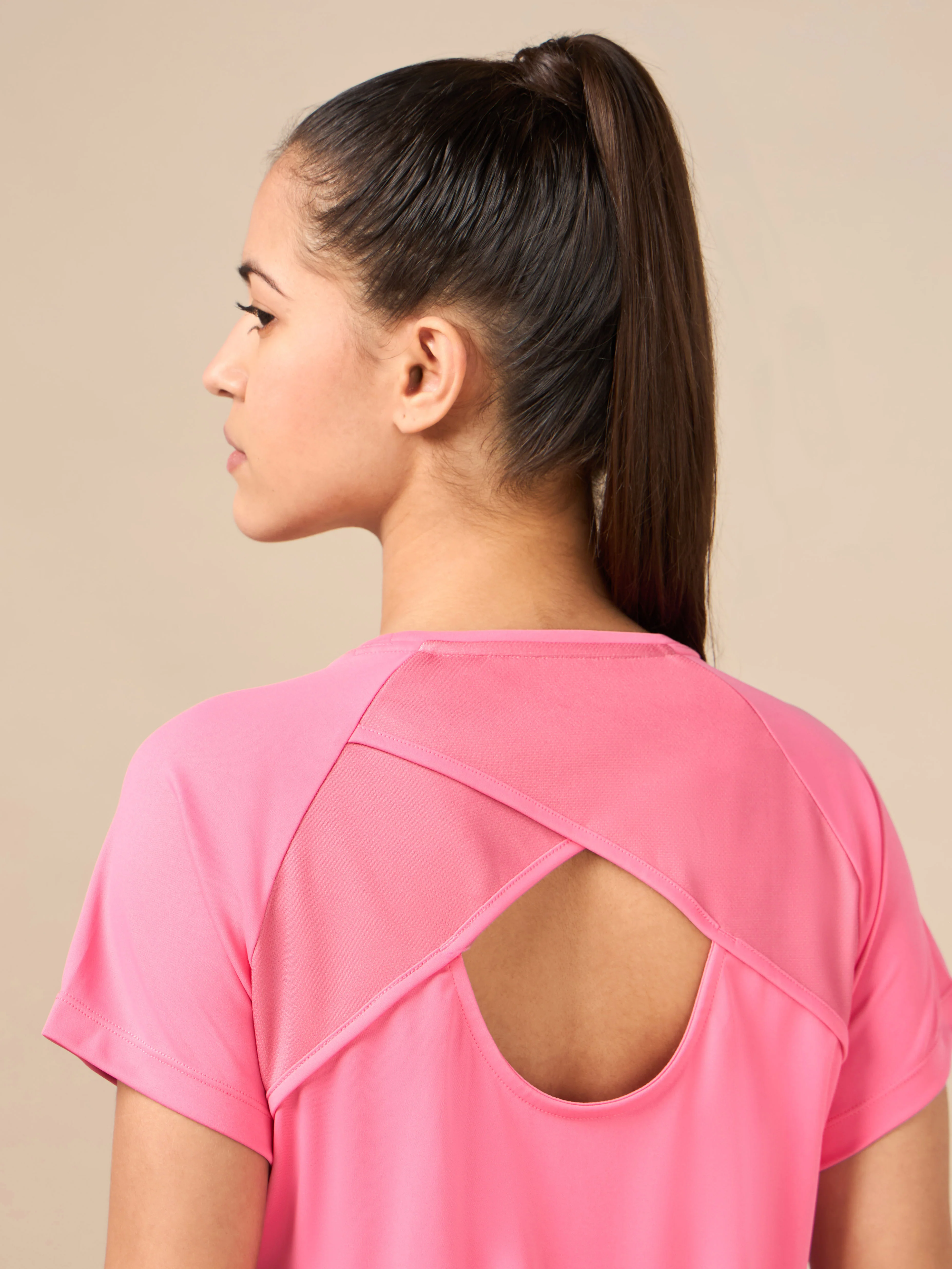 Women's Pink Cross Over Performance T-shirt - Image 8