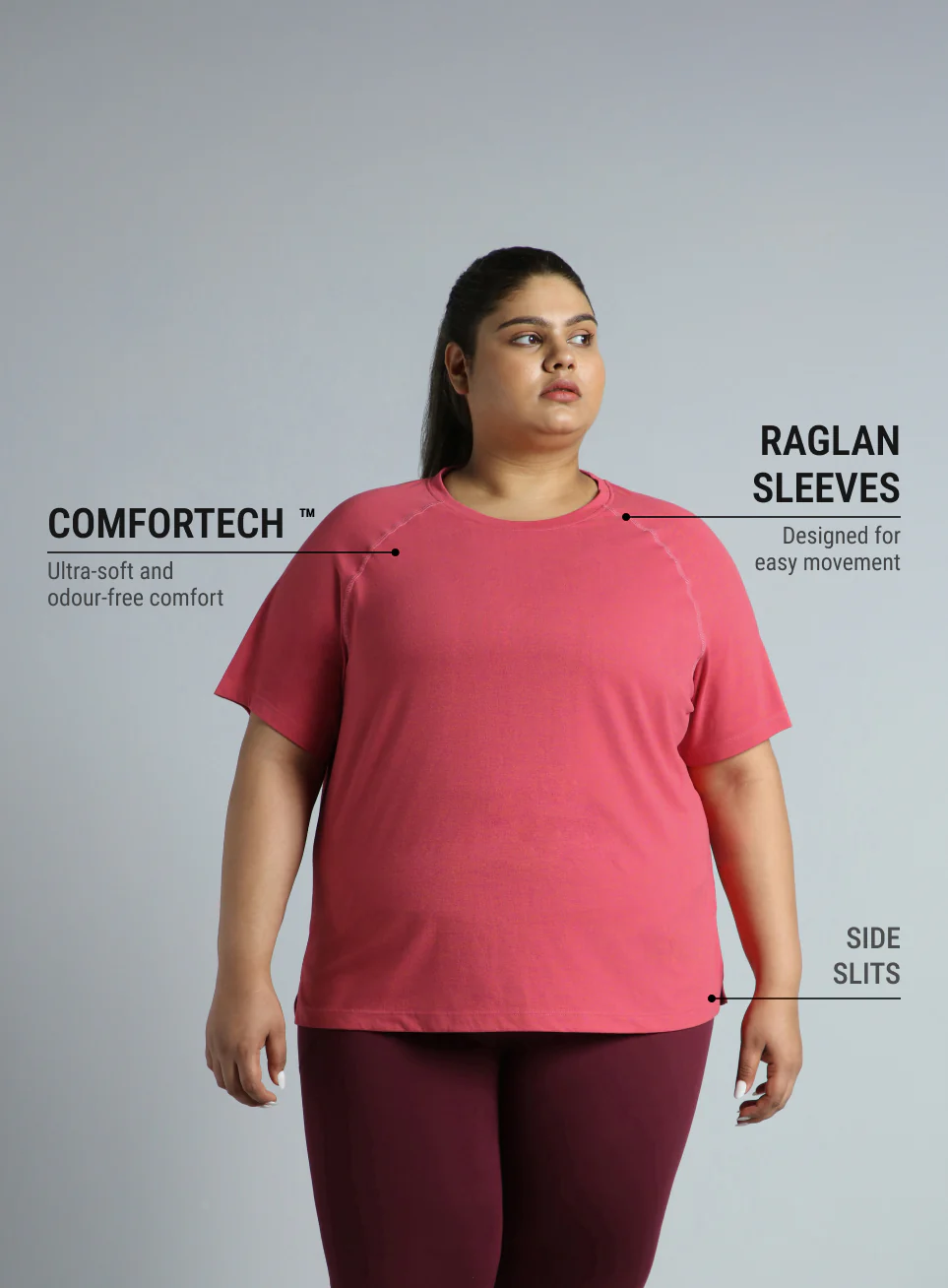 Women's Pink Flex Plus Size COMFORtech Regular Fit T-shirt - Image 4