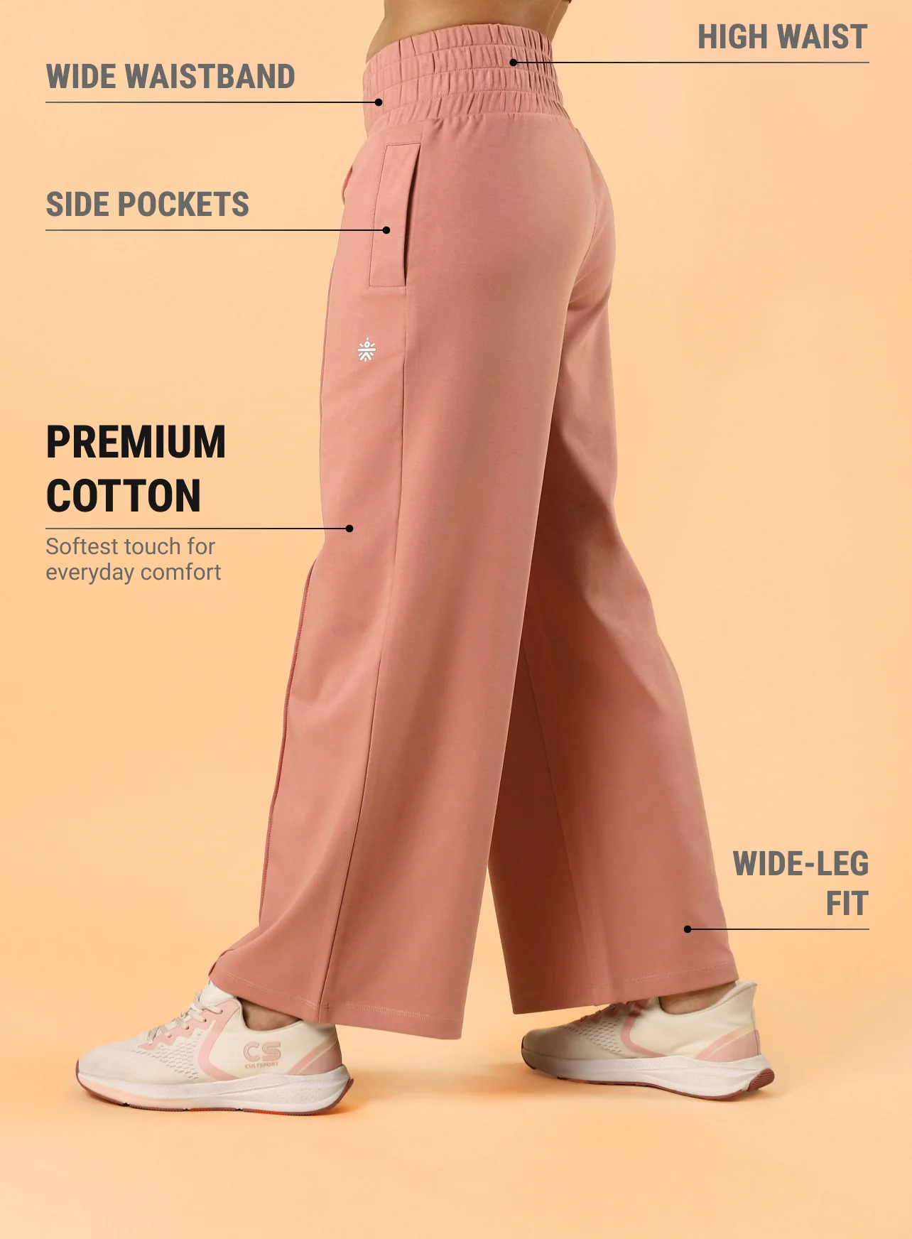 Women's Pink Flex Premium Wide Leg High Waist Pants - Image 5
