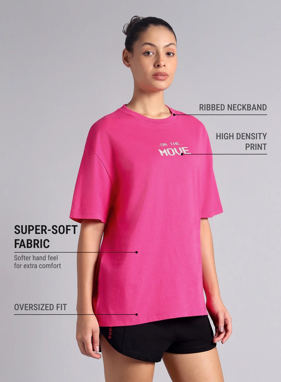 Women's Pink On The Move Graphic Oversized Fit T-shirt - Image 5
