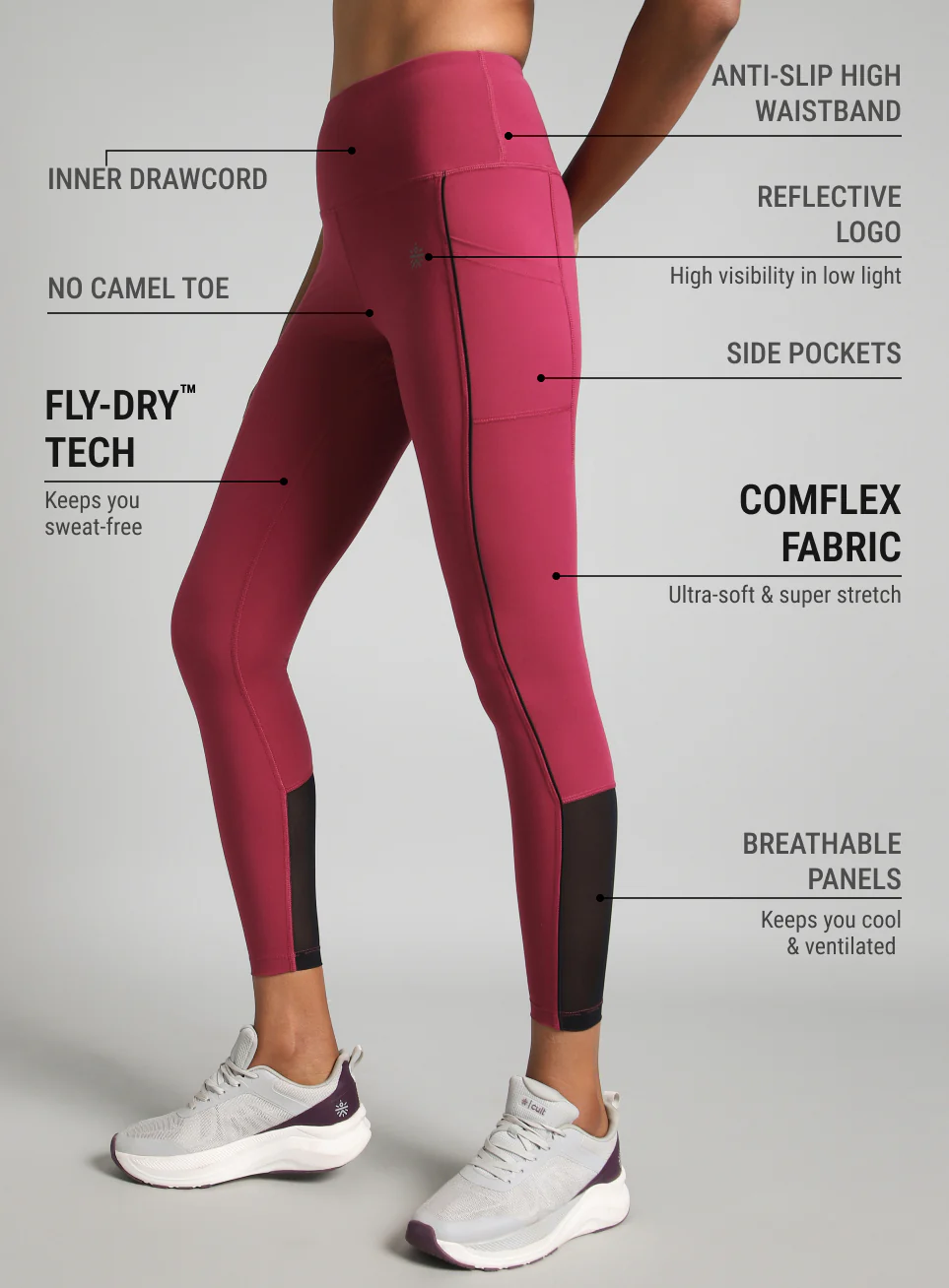 Women's Pink Pace Up Running COMFlex Tights - Image 5