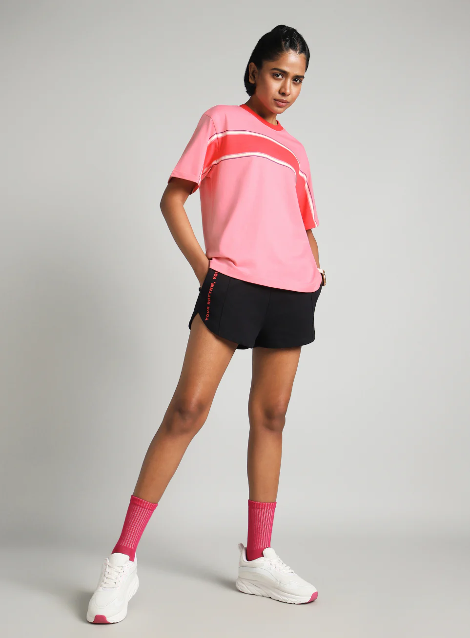 Women's Pink Pop Block Playful Relaxed Fit T-shirt - Image 2