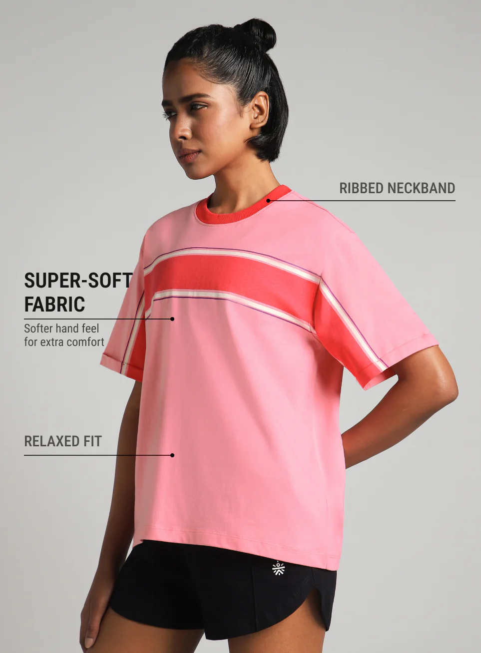 Women's Pink Pop Block Playful Relaxed Fit T-shirt - Image 5