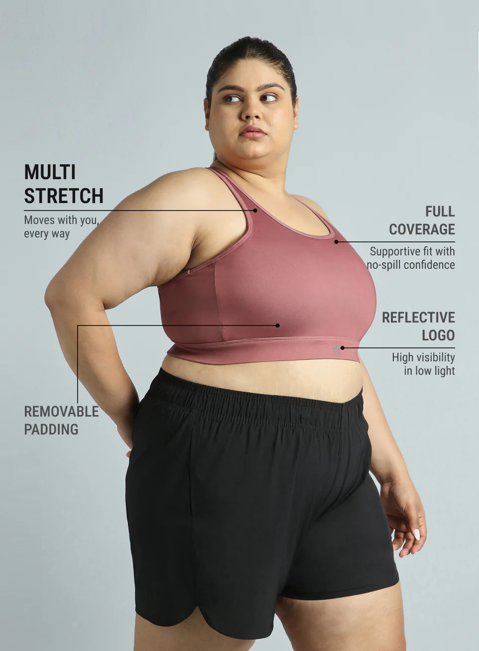 Women's PInk Racer Back Hook Running High Support Plus Size Sports Bra - Image 5