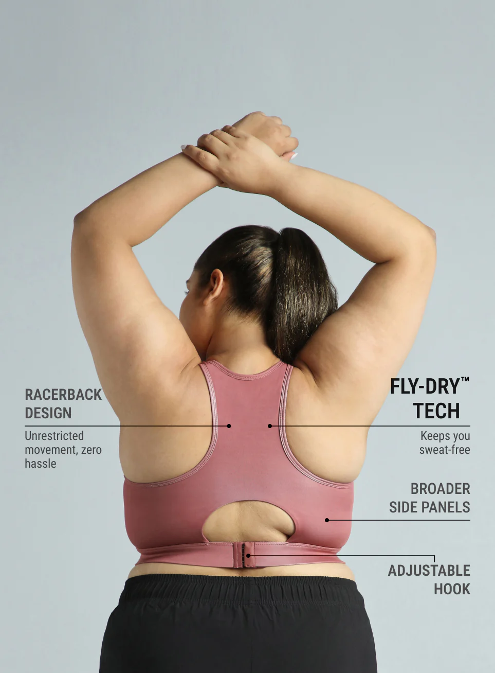 Women's PInk Racer Back Hook Running High Support Plus Size Sports Bra - Image 6