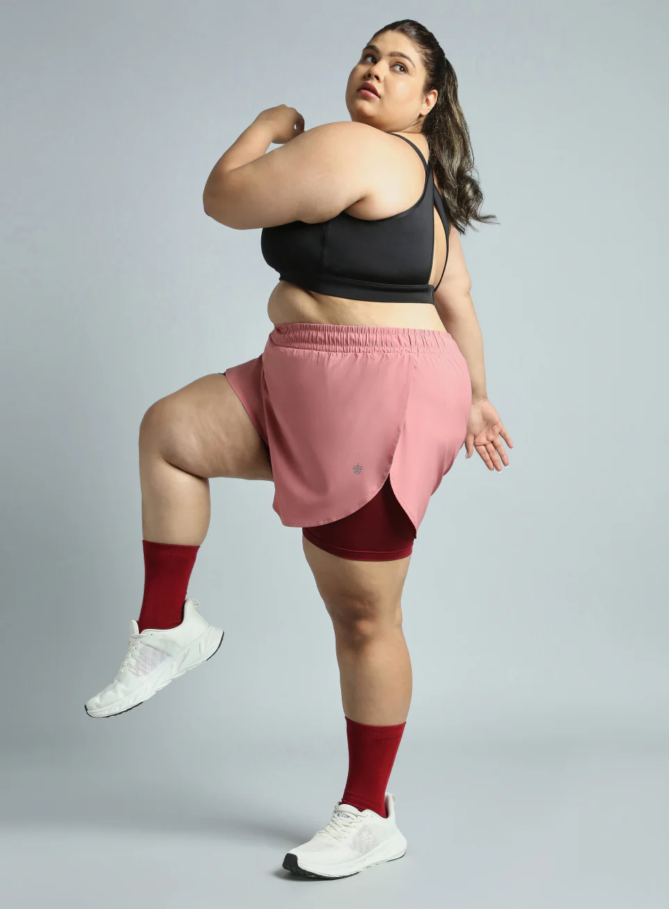Women's Pink Running Essential Plus Size Built in Shorts - Image 3