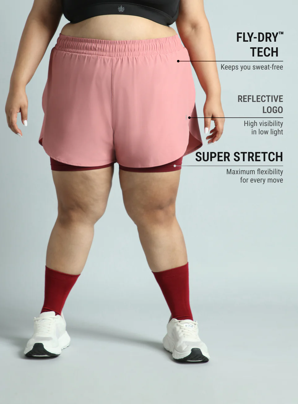 Women's Pink Running Essential Plus Size Built in Shorts - Image 4