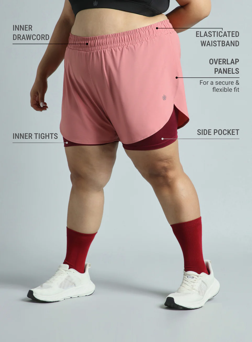 Women's Pink Running Essential Plus Size Built in Shorts - Image 5