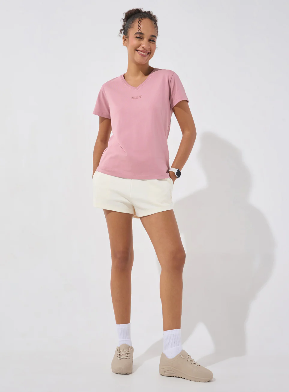 Women's Pink Soft Form V-Neck T-shirt - Image 2
