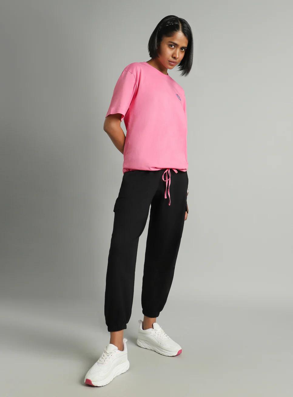 Women's Pink Tie Up Relaxed Fit T-shirt - Image 2