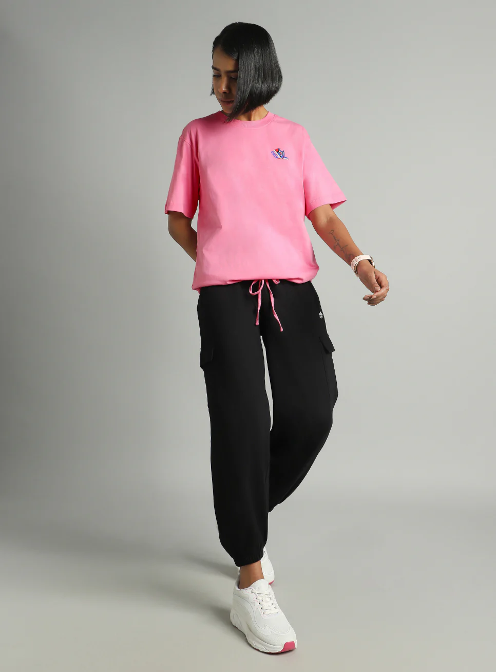 Women's Pink Tie Up Relaxed Fit T-shirt - Image 3