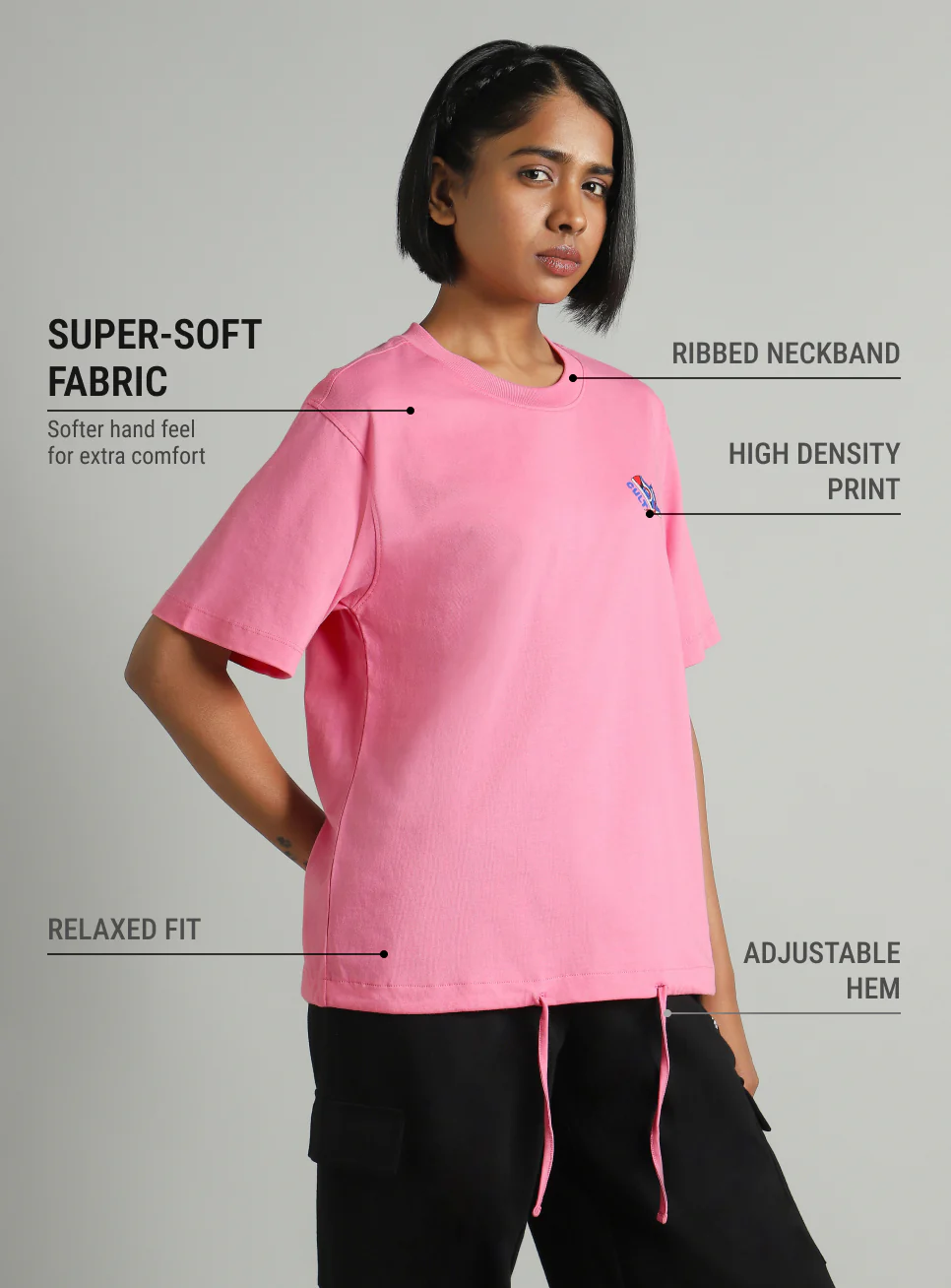 Women's Pink Tie Up Relaxed Fit T-shirt - Image 5