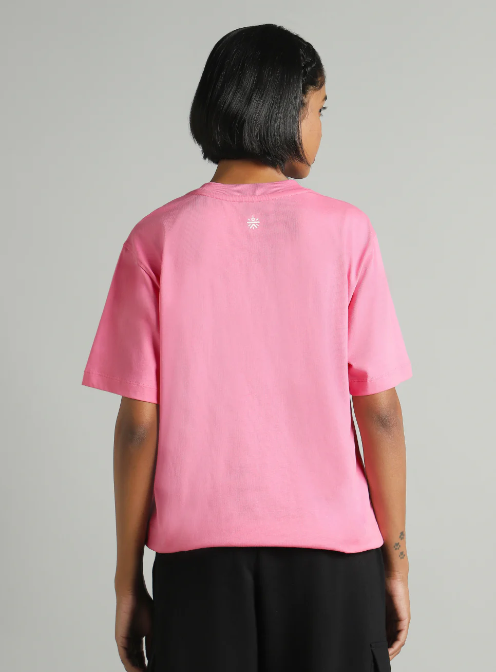 Women's Pink Tie Up Relaxed Fit T-shirt - Image 6
