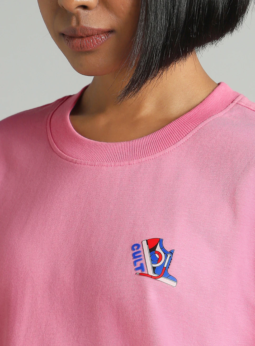 Women's Pink Tie Up Relaxed Fit T-shirt - Image 7