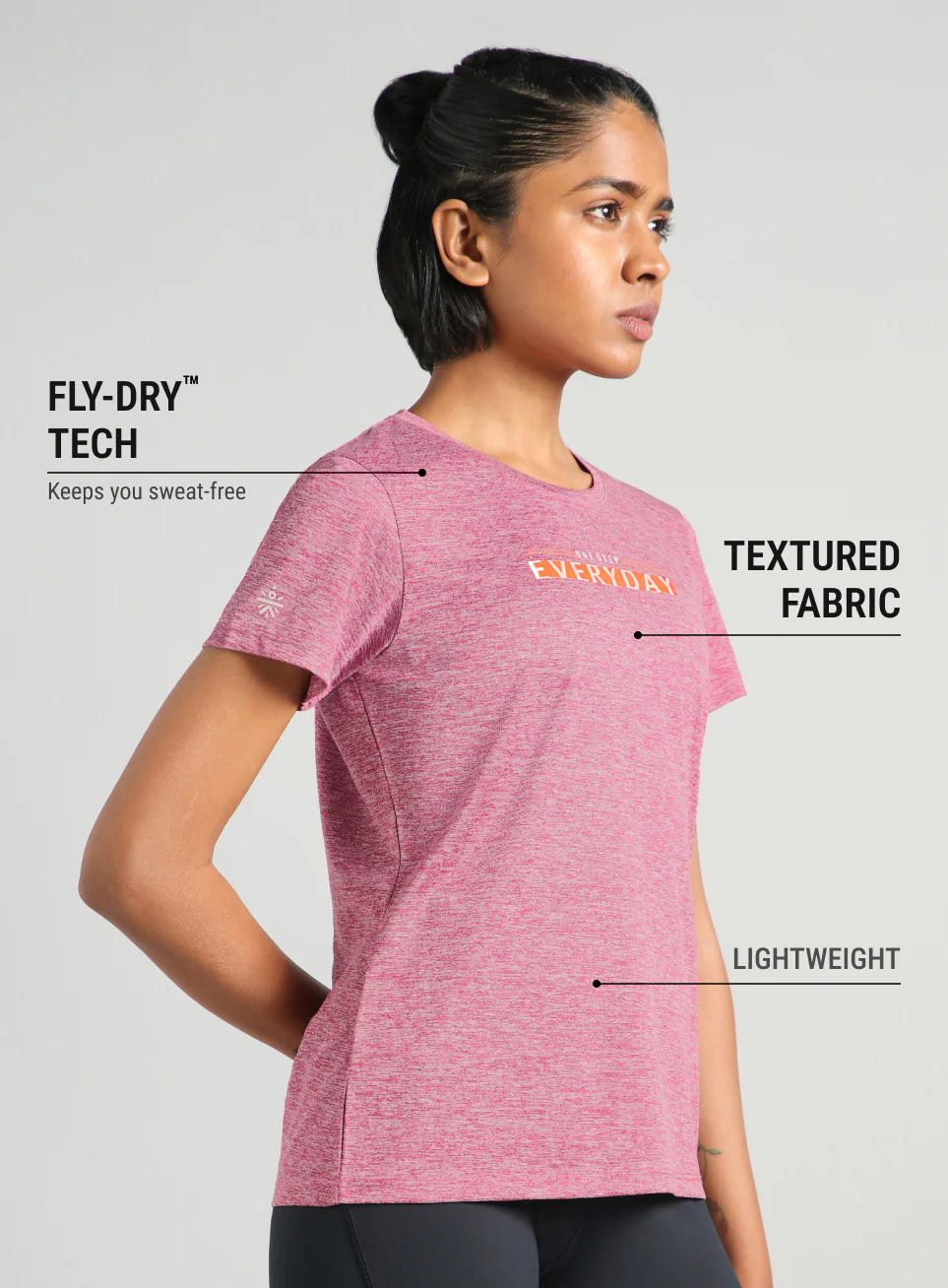 Women's Pink Training Textured T-shirt - Image 5