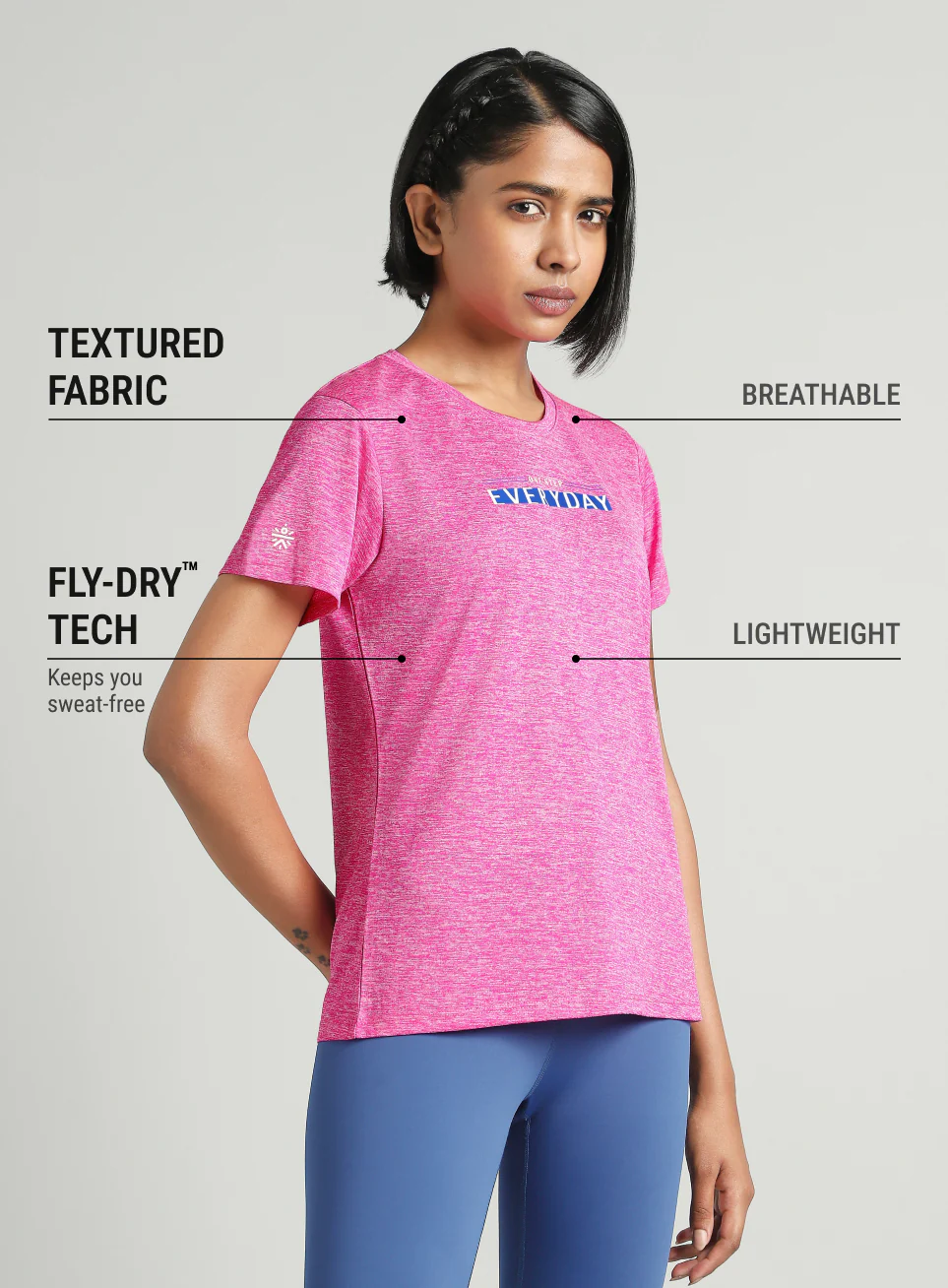 Women's Pink Training Textured T-shirt - Image 5