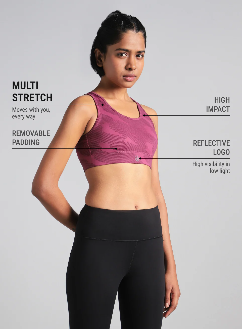 Women's Pink Urban Camo Running High Support Bra - Image 5