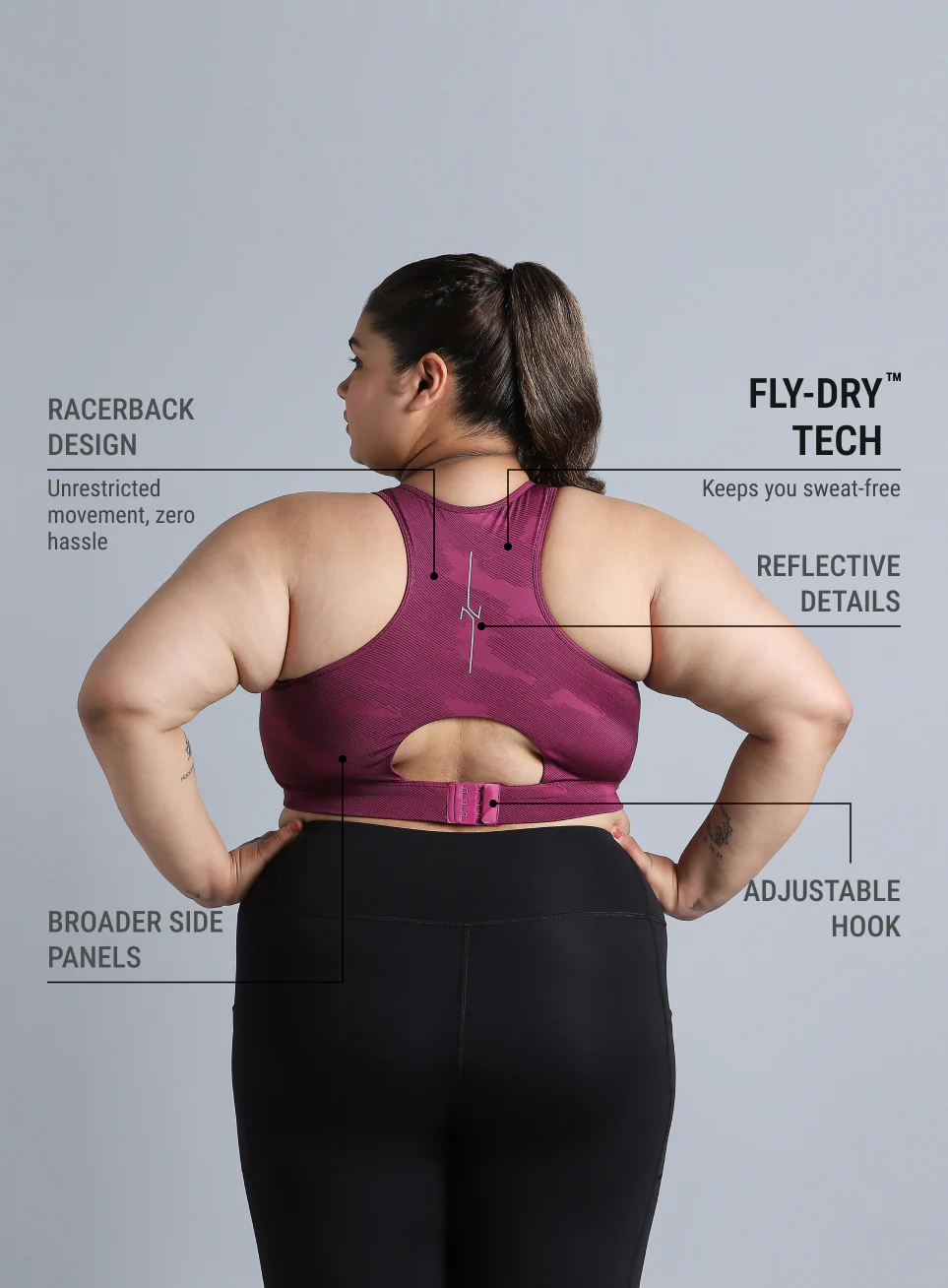 Women's Pink Urban Camo Running High Support Plus Size Bra - Image 6