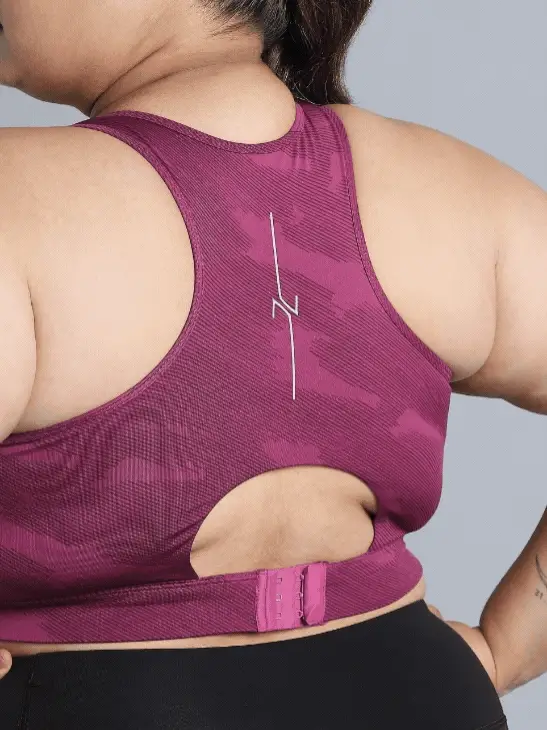 Women's Pink Urban Camo Running High Support Plus Size Bra - Image 7