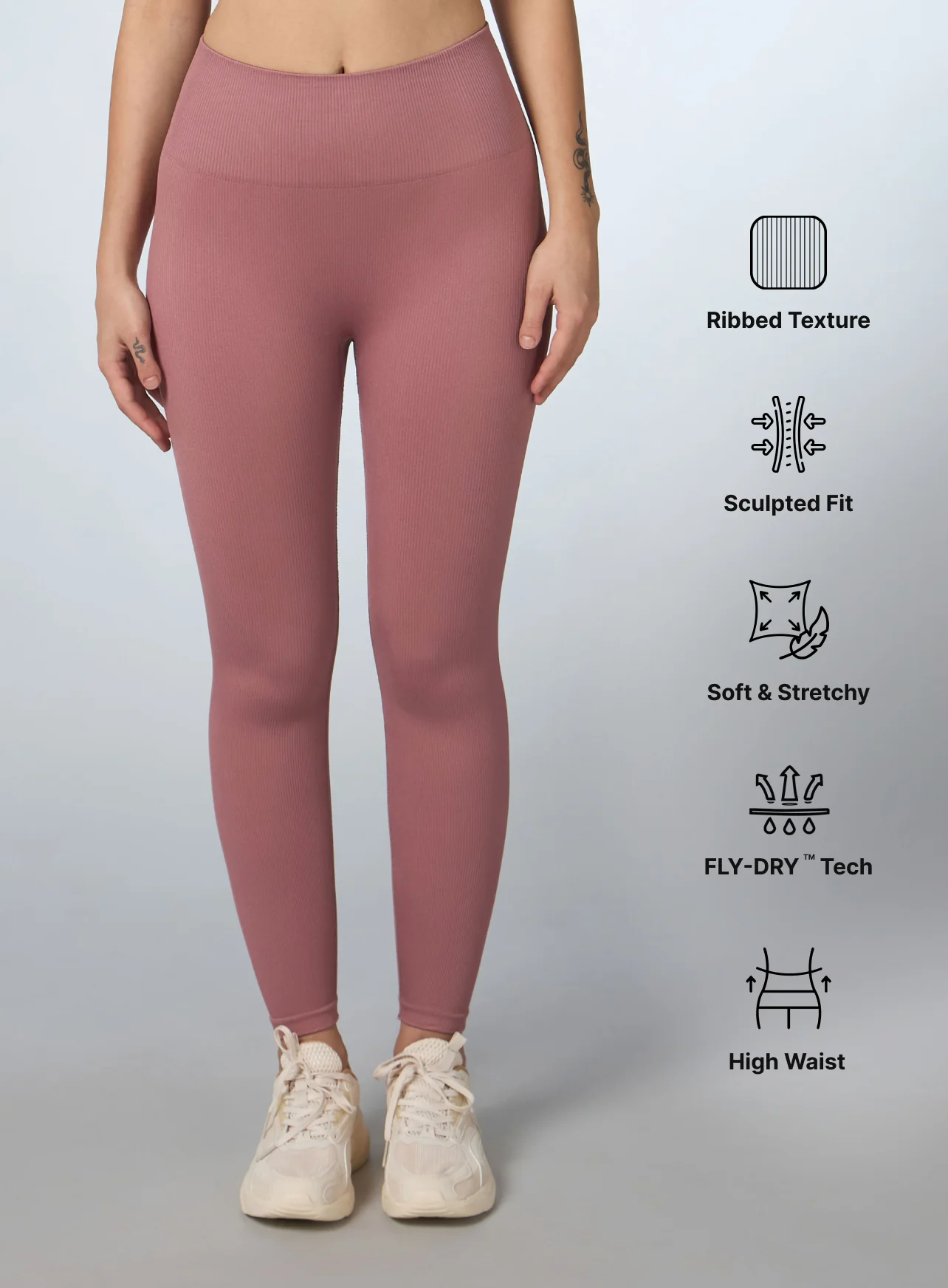 Women's Pink Versatile Seamless Tights - Image 4