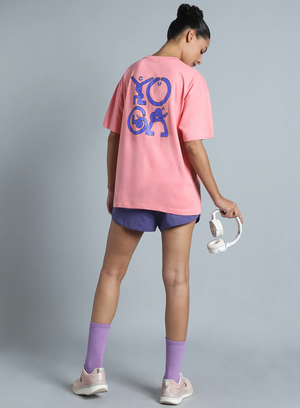 Women's Pink White Print Oversized Fit T-shirt - Image 3